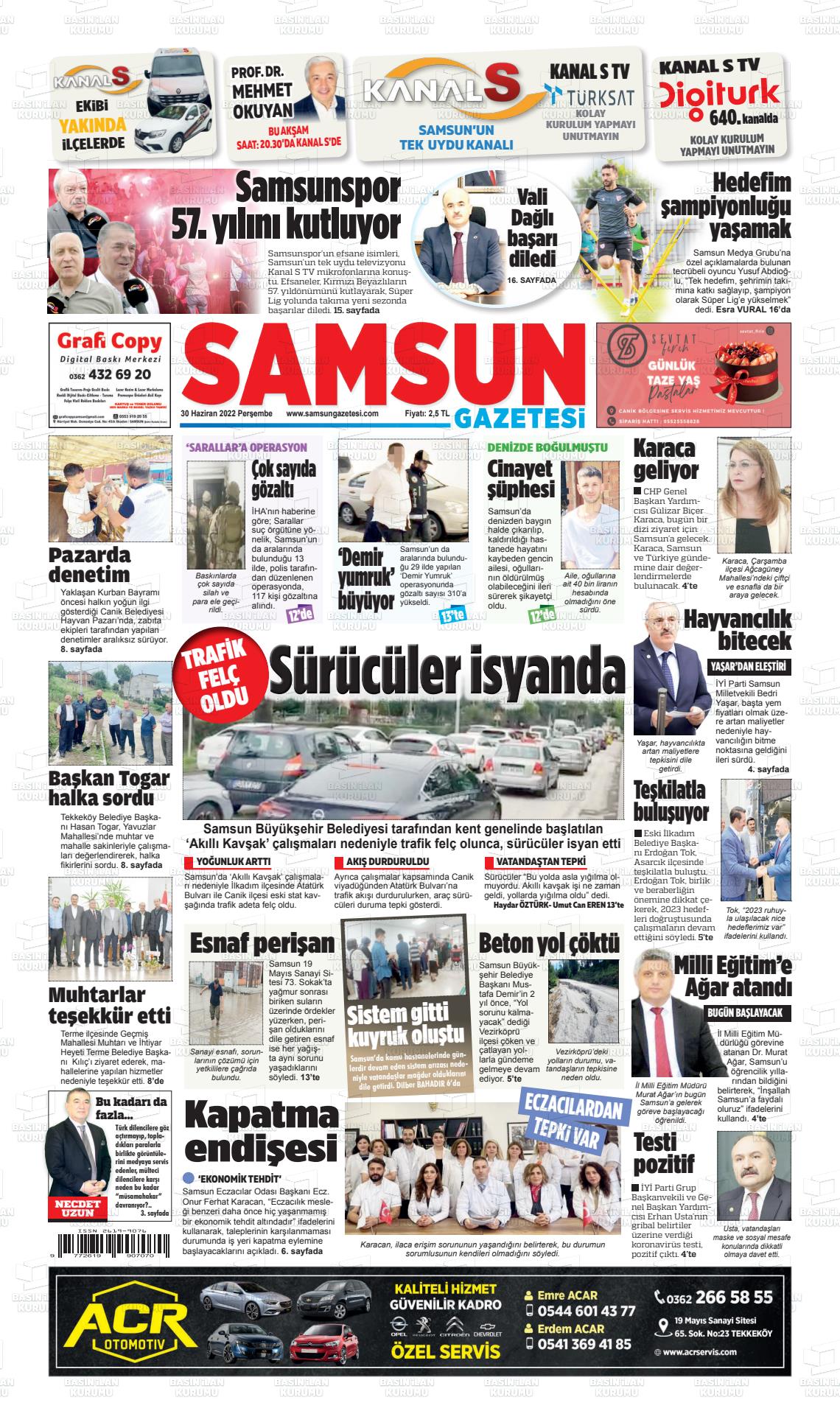 30 Haziran 2022 Samsun Gazete Manşeti