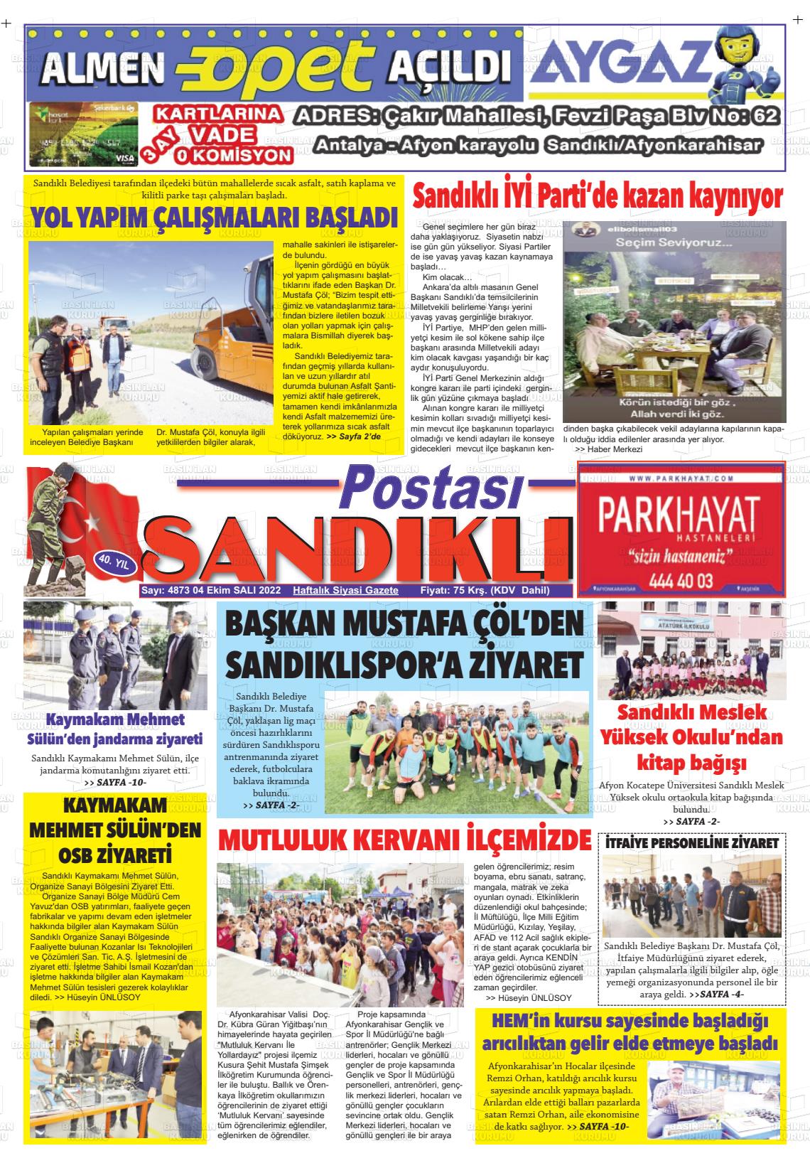 04 Ekim 2022 Sandıklı Postası Gazete Manşeti
