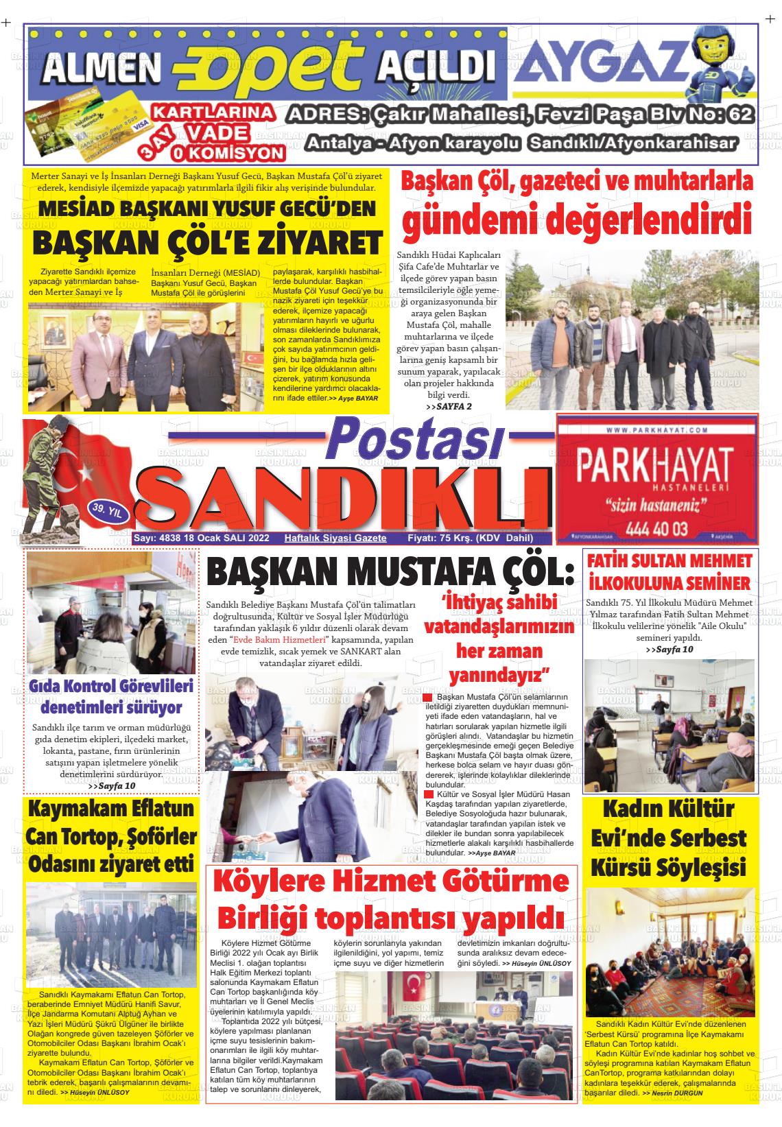 18 Ocak 2022 Sandıklı Postası Gazete Manşeti