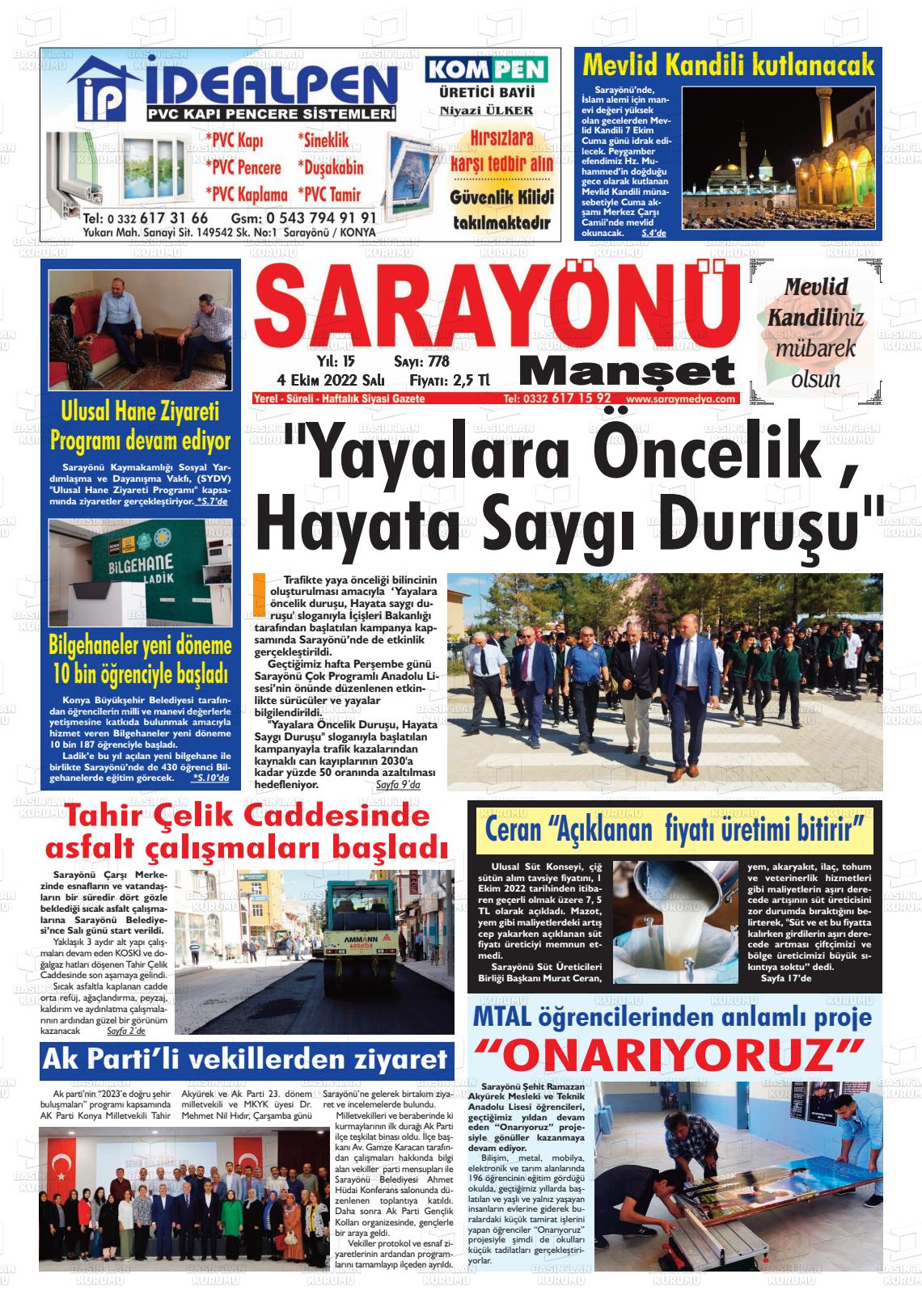 04 Ekim 2022 Saray Medya Gazete Manşeti