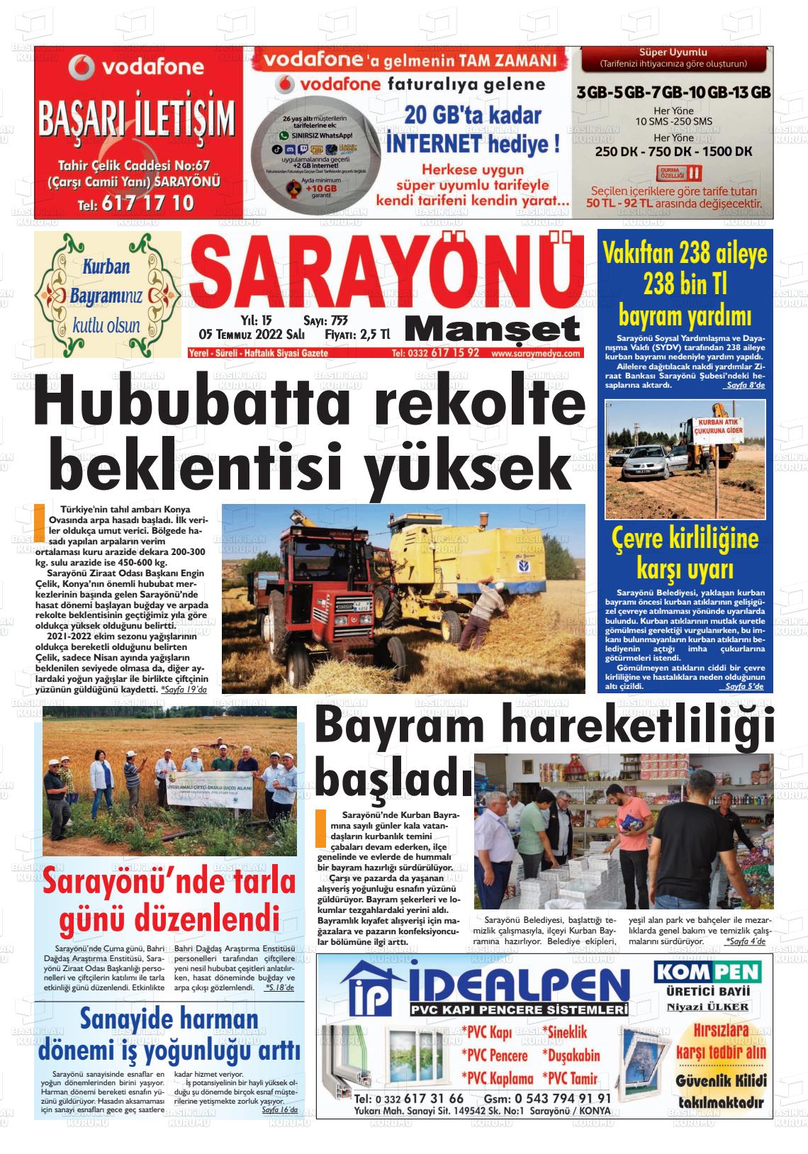 05 Temmuz 2022 Saray Medya Gazete Manşeti