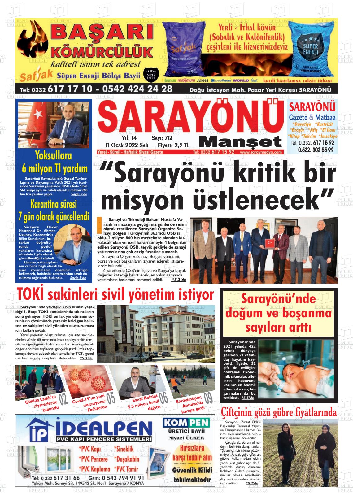 11 Ocak 2022 Saray Medya Gazete Manşeti
