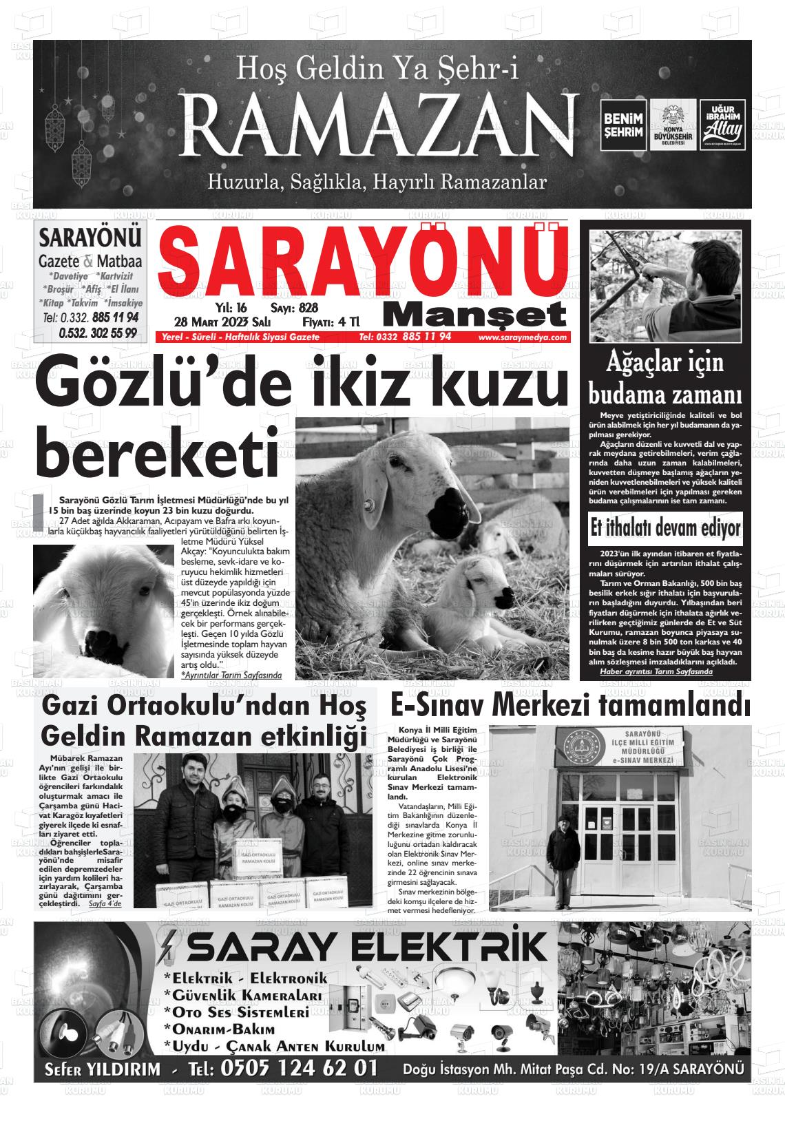 28 Mart 2023 Saray Medya Gazete Manşeti