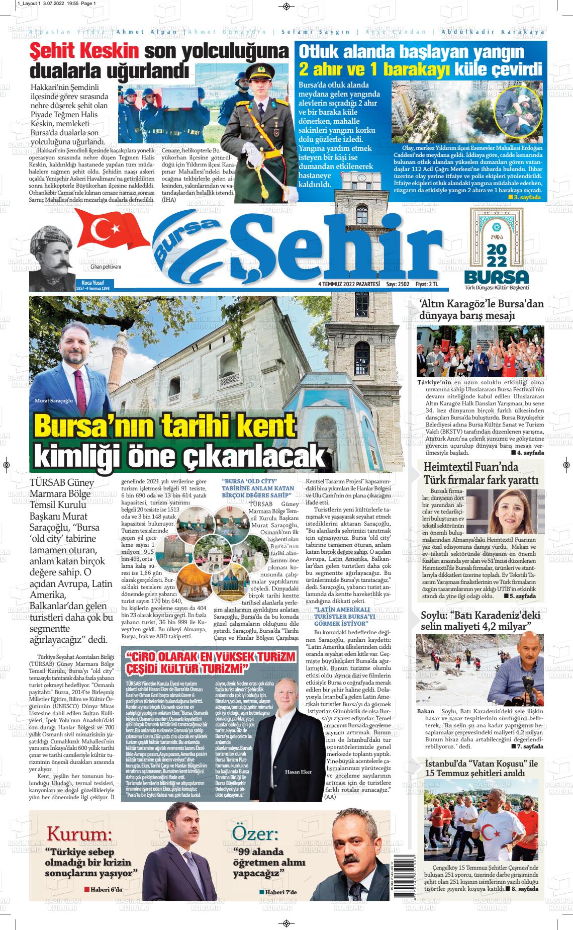 04 Temmuz 2022 Şehir Medya Gazete Manşeti