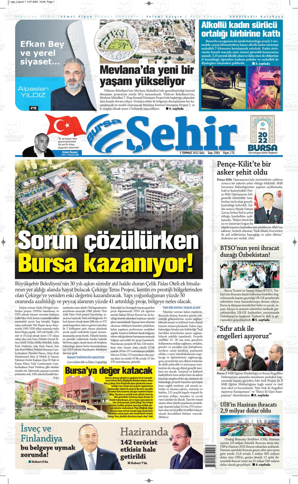 05 Temmuz 2022 Şehir Medya Gazete Manşeti