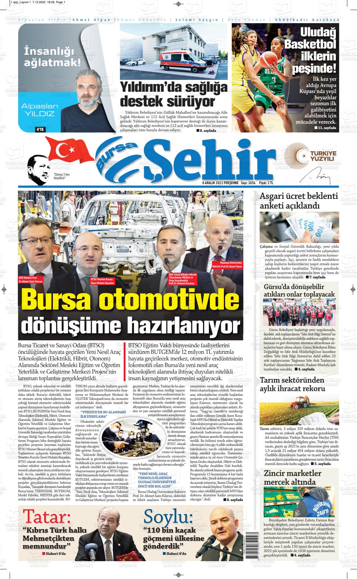 08 Aralık 2022 Şehir Medya Gazete Manşeti