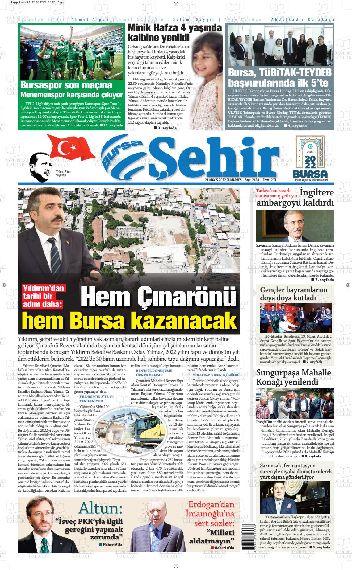 21 Mayıs 2022 Şehir Medya Gazete Manşeti
