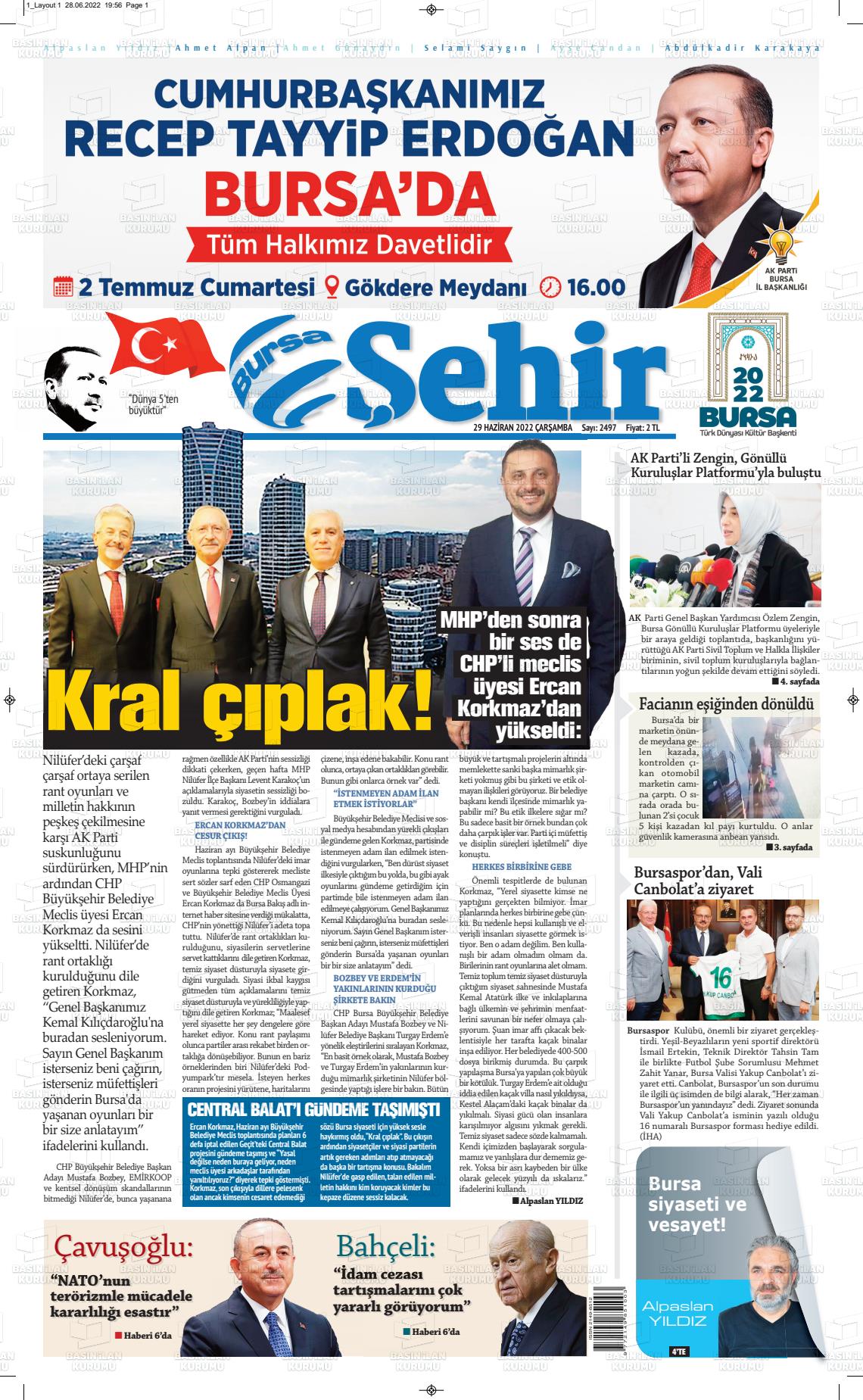 29 Haziran 2022 Şehir Medya Gazete Manşeti