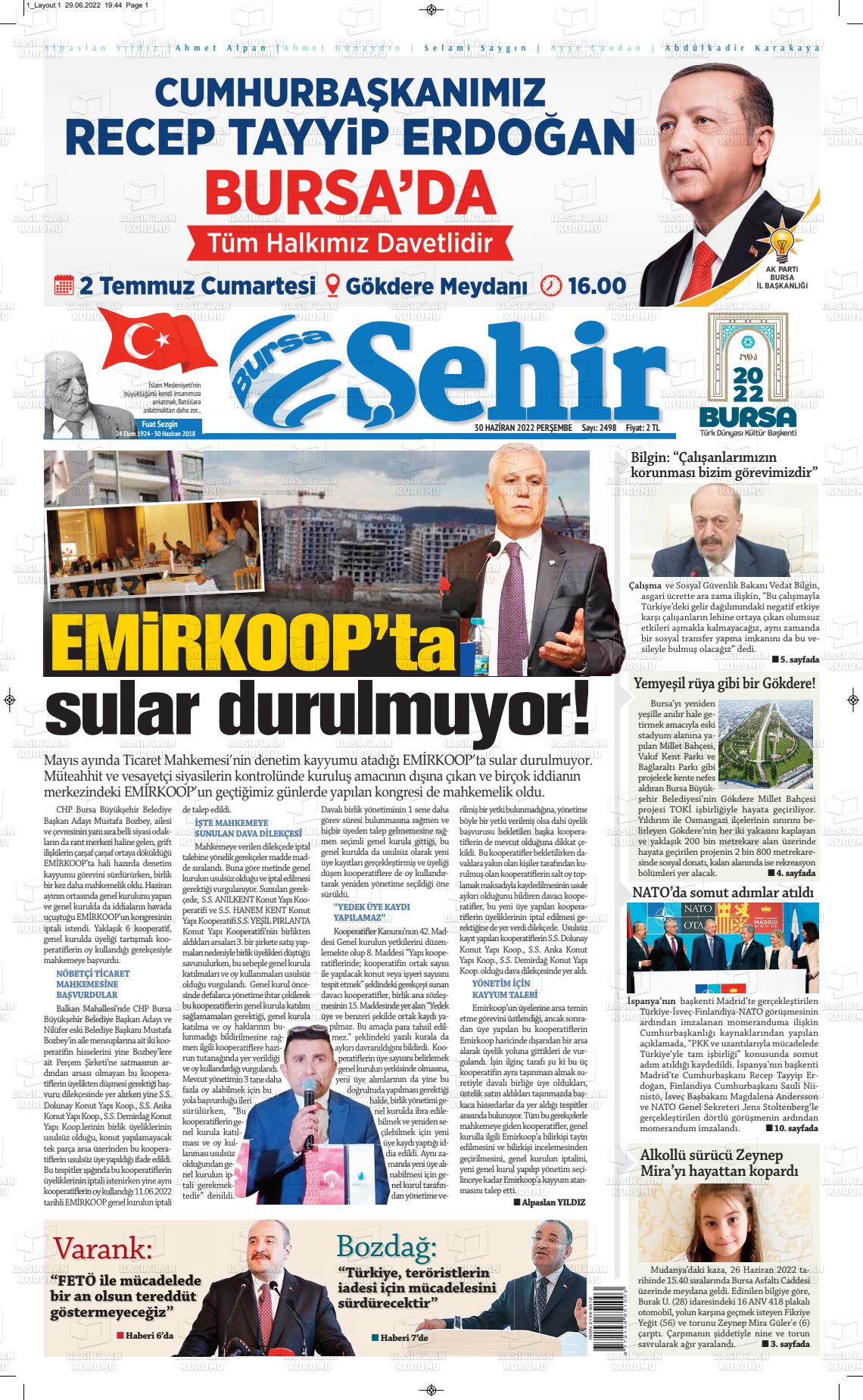 30 Haziran 2022 Şehir Medya Gazete Manşeti