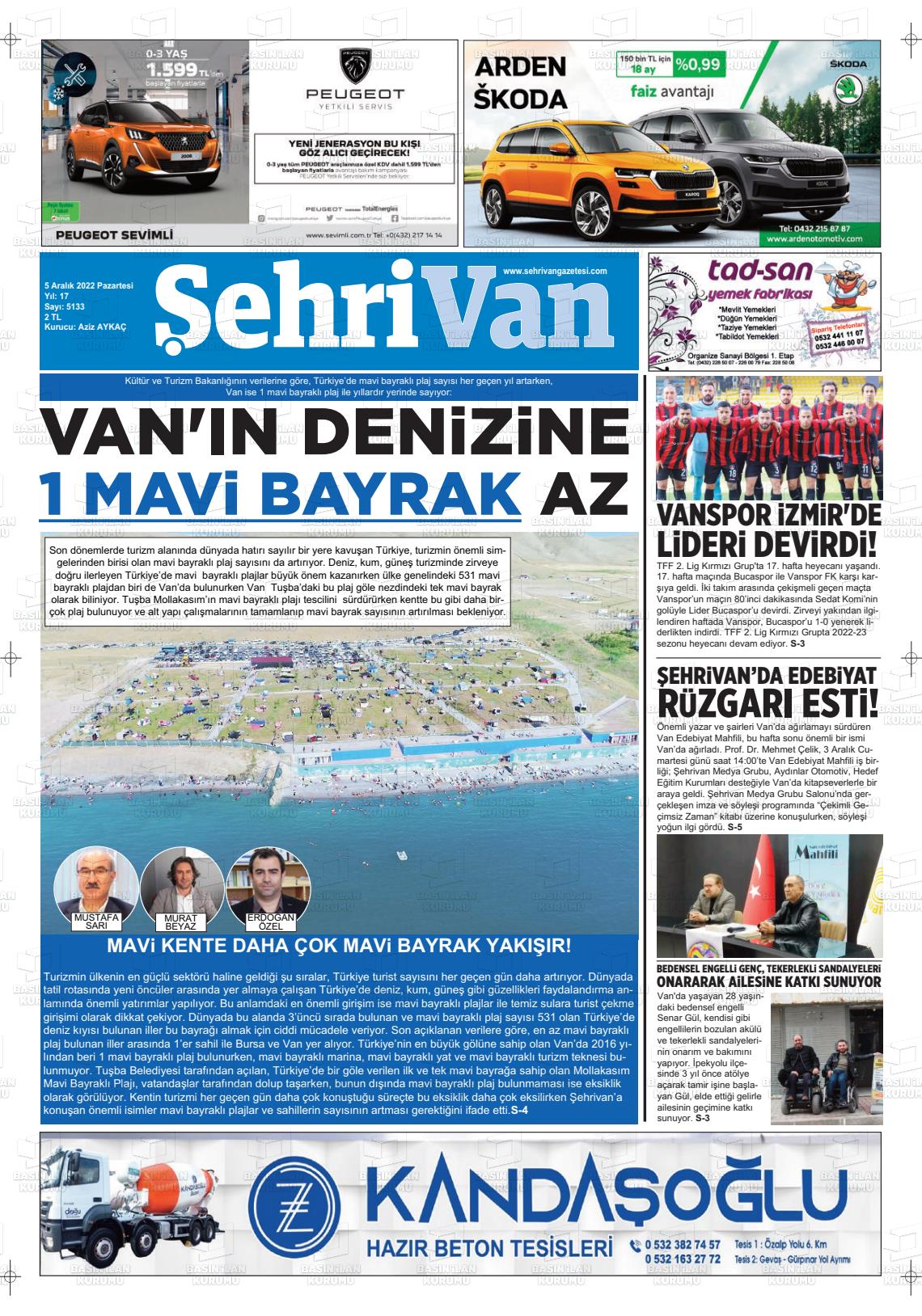 05 Aralık 2022 Şehrivan Gazete Manşeti