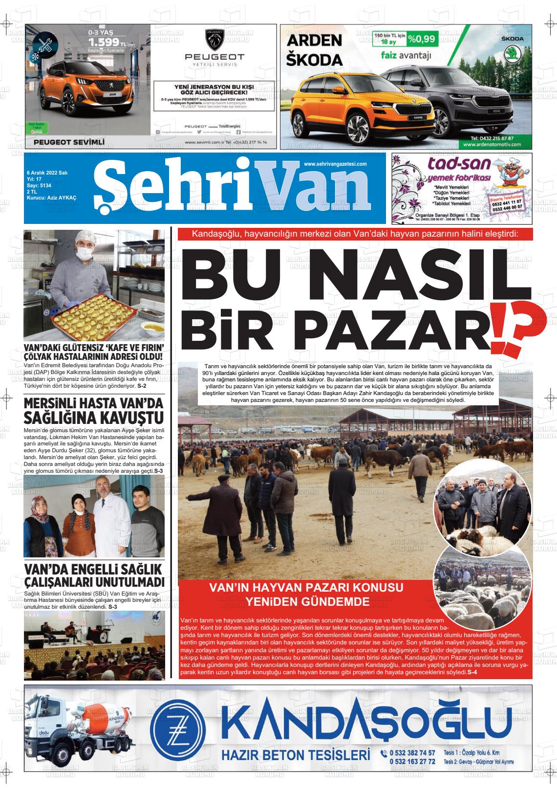 06 Aralık 2022 Şehrivan Gazete Manşeti