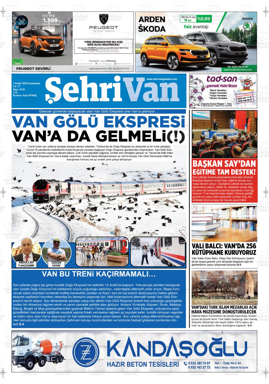 07 Aralık 2022 Şehrivan Gazete Manşeti