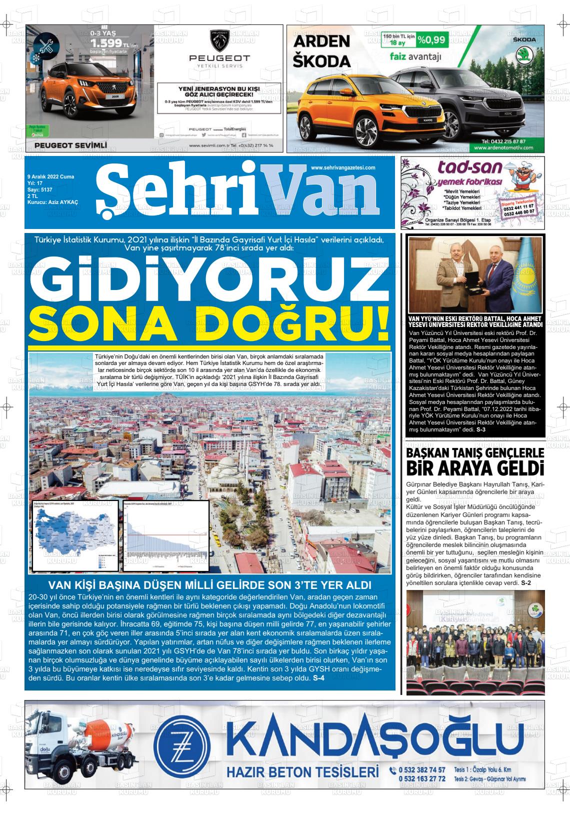 09 Aralık 2022 Şehrivan Gazete Manşeti