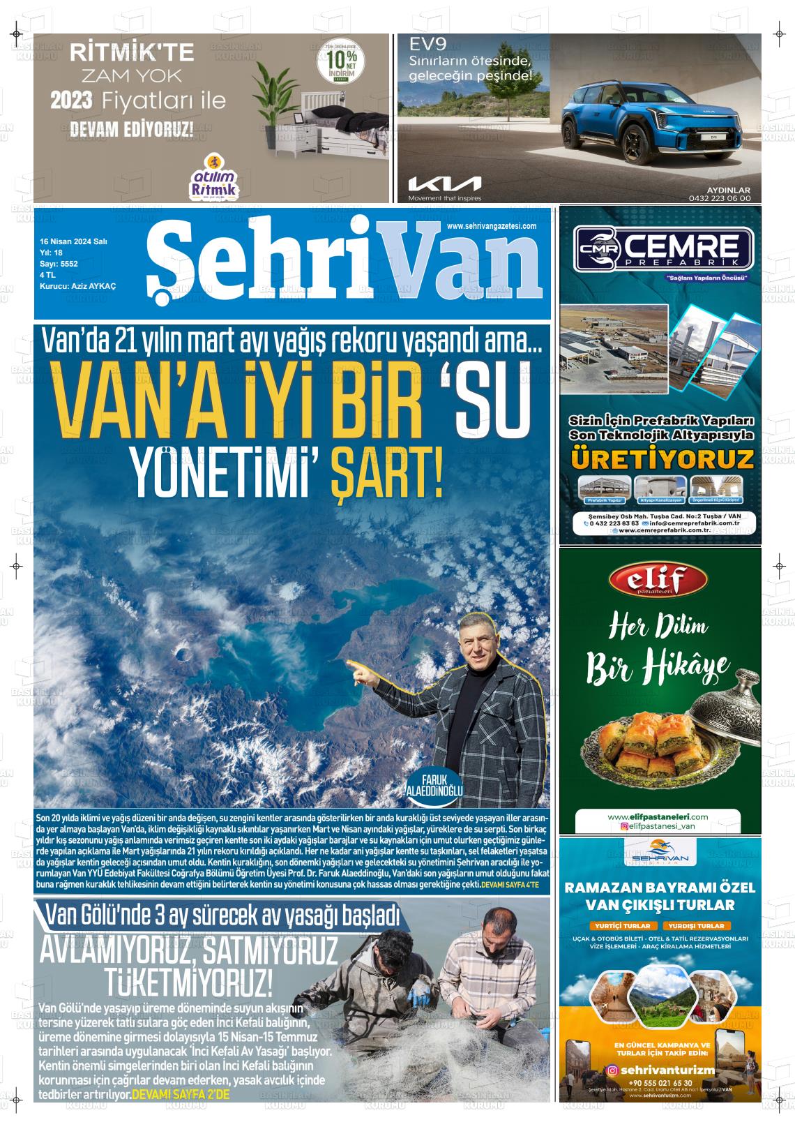 18 Nisan 2024 Şehrivan Gazete Manşeti
