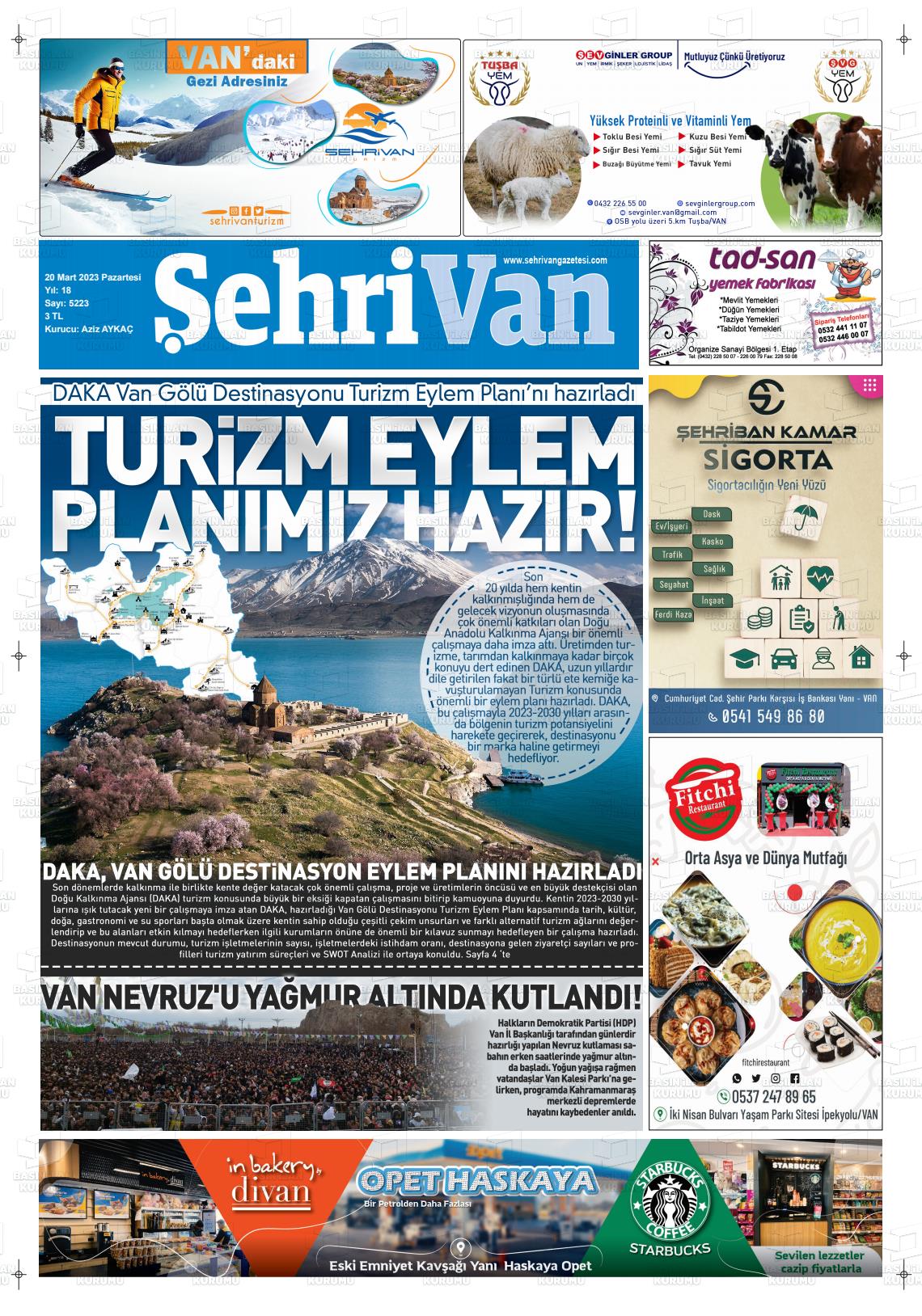 20 Mart 2023 Şehrivan Gazete Manşeti