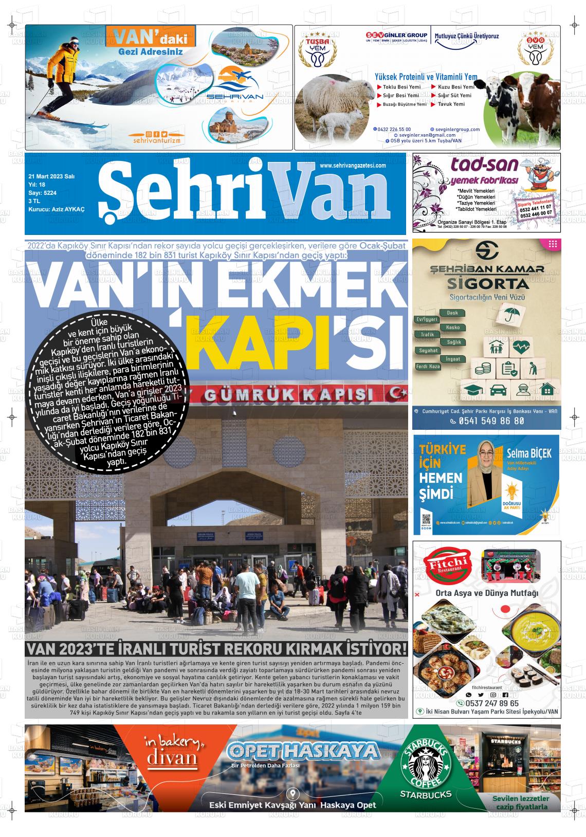 21 Mart 2023 Şehrivan Gazete Manşeti
