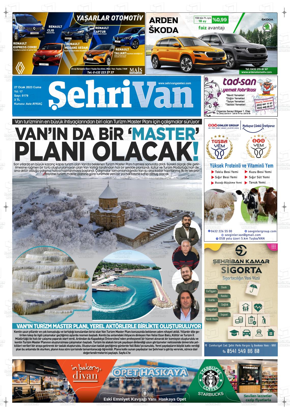27 Ocak 2023 Şehrivan Gazete Manşeti