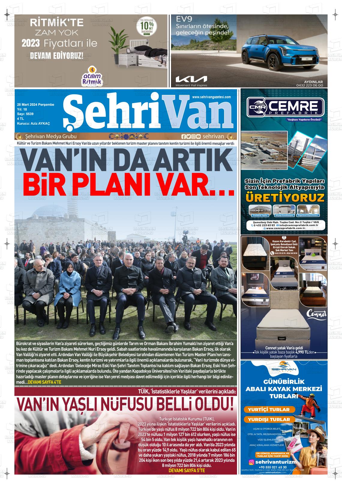 28 Mart 2024 Şehrivan Gazete Manşeti