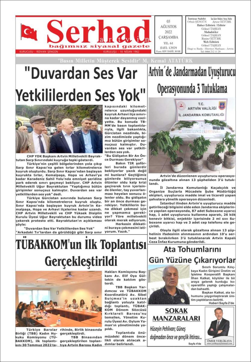 Serhat Artvin Gazete Manşeti