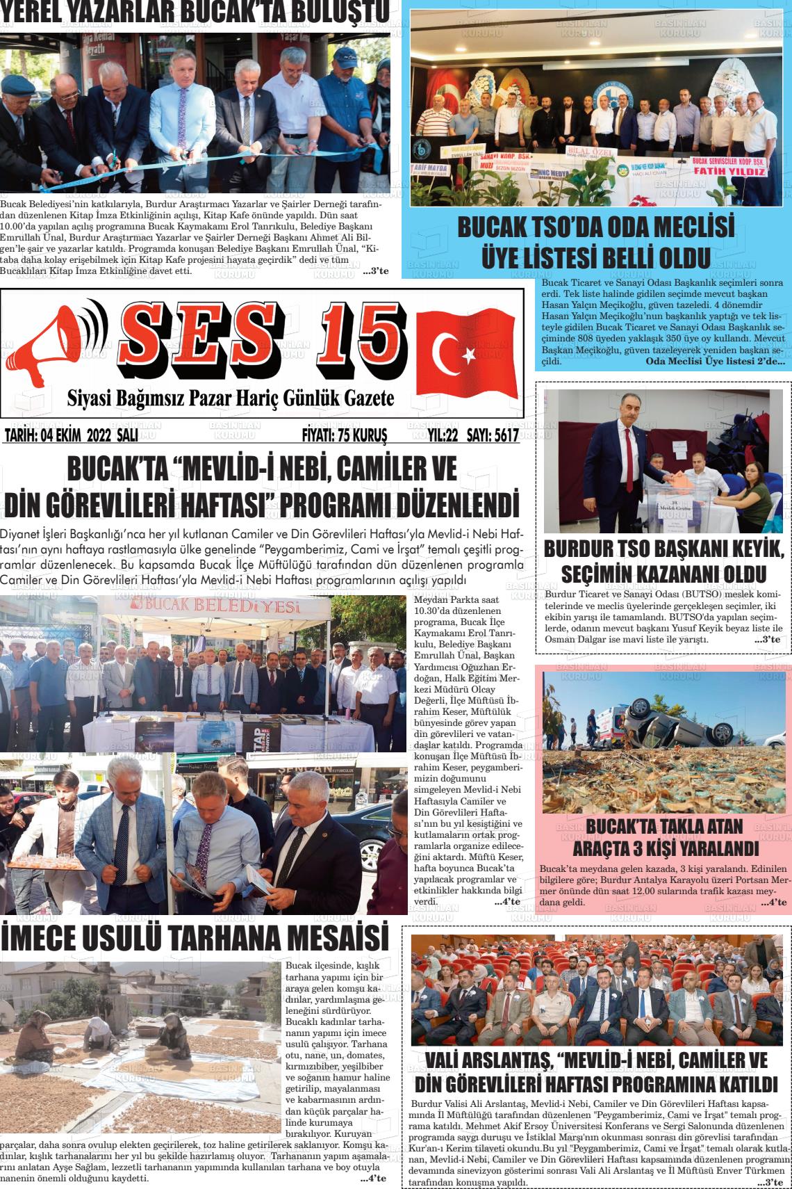 04 Ekim 2022 Ses 15 Gazete Manşeti