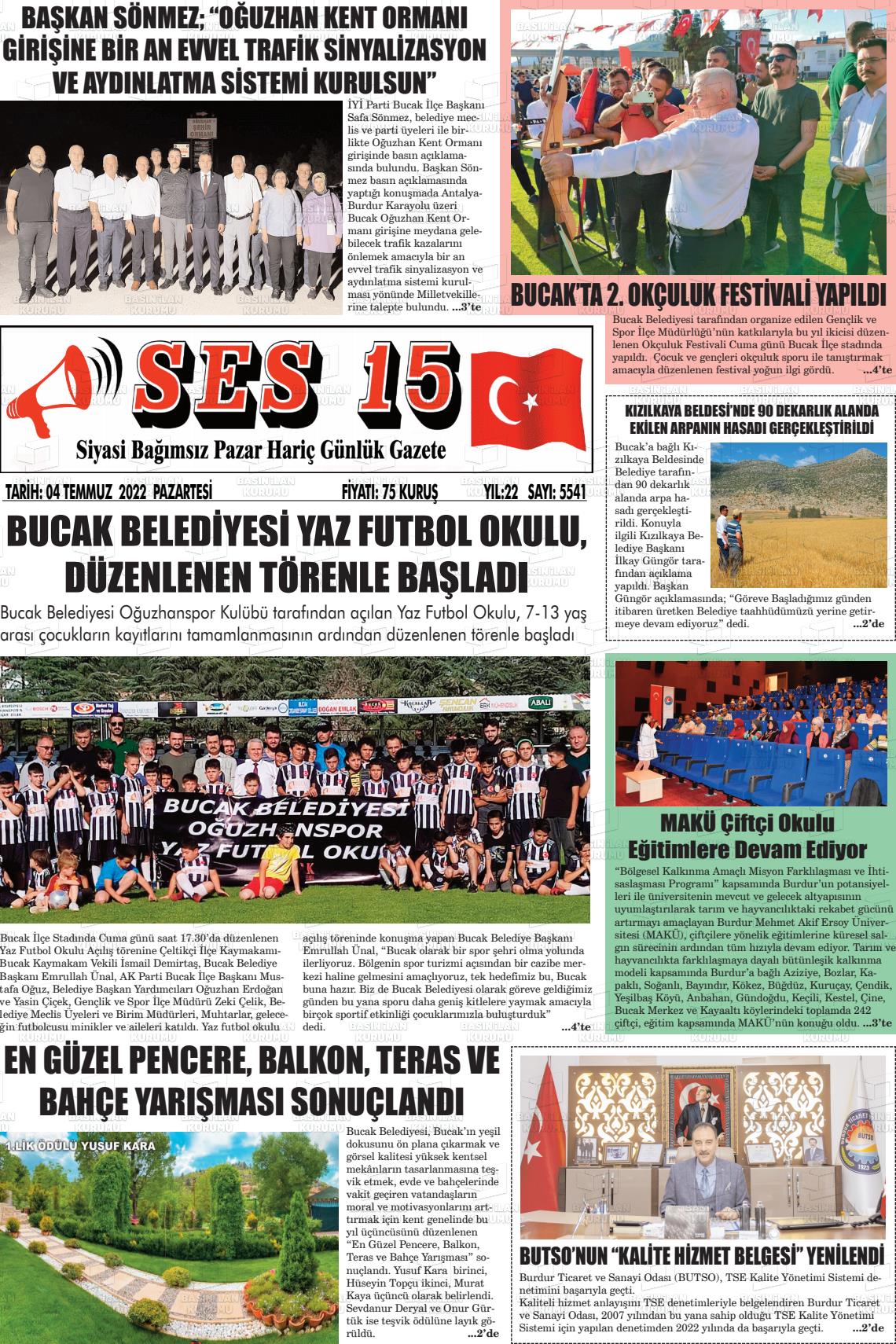 04 Temmuz 2022 Ses 15 Gazete Manşeti
