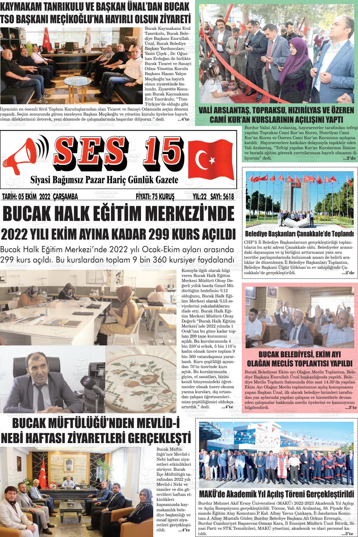 05 Ekim 2022 Ses 15 Gazete Manşeti