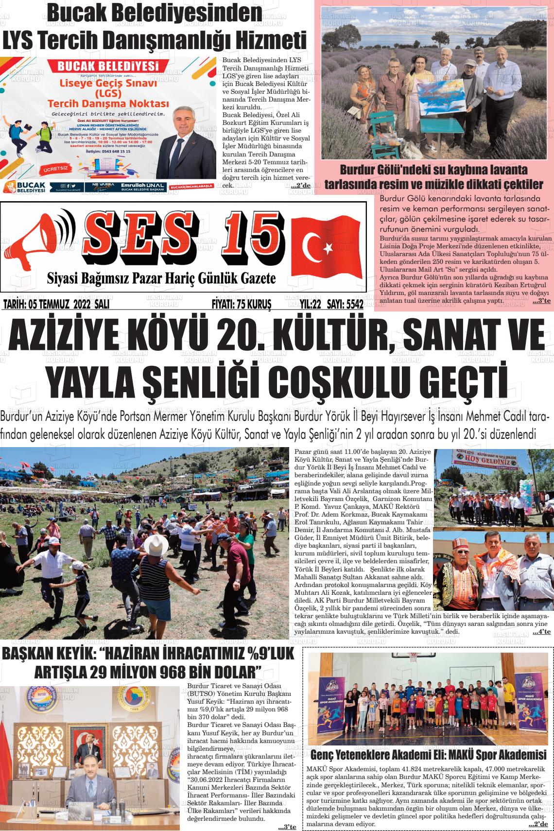 05 Temmuz 2022 Ses 15 Gazete Manşeti