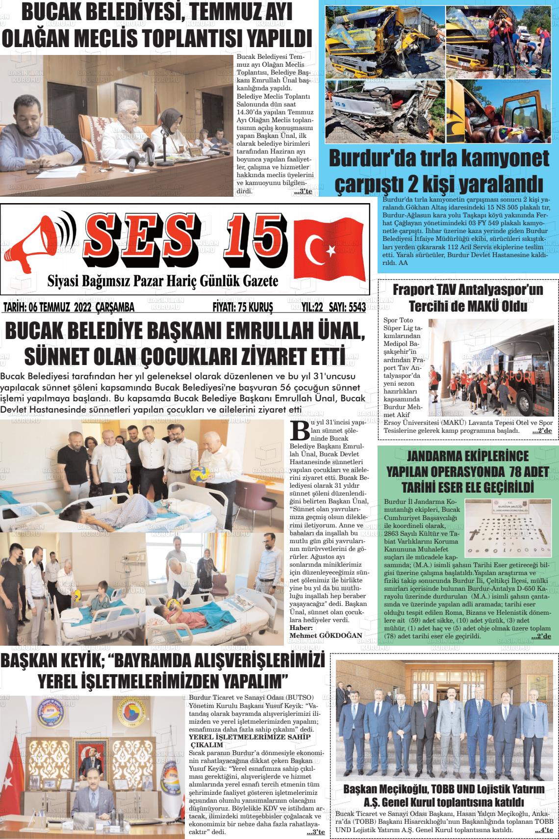 06 Temmuz 2022 Ses 15 Gazete Manşeti
