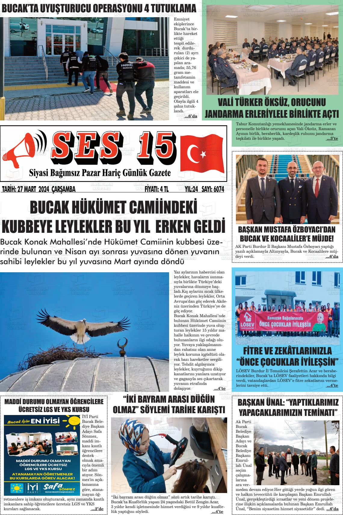 27 Mart 2024 Ses 15 Gazete Manşeti