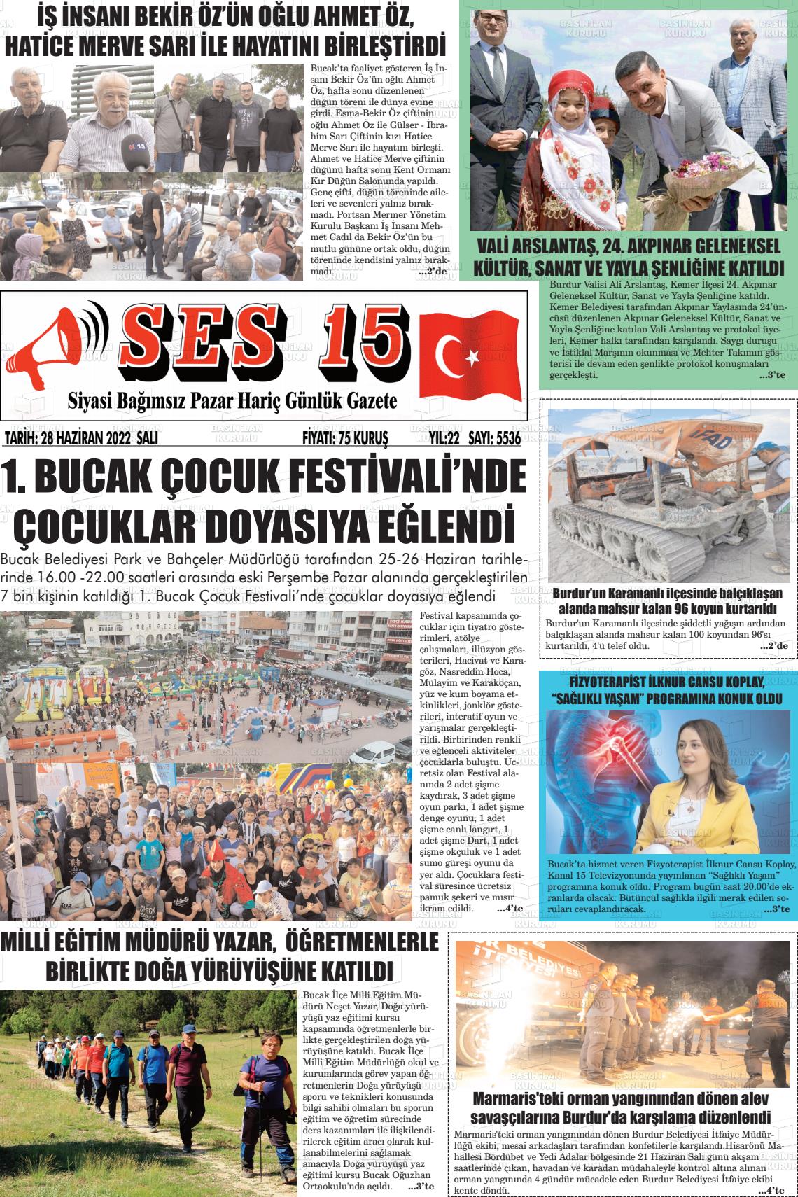 28 Haziran 2022 Ses 15 Gazete Manşeti