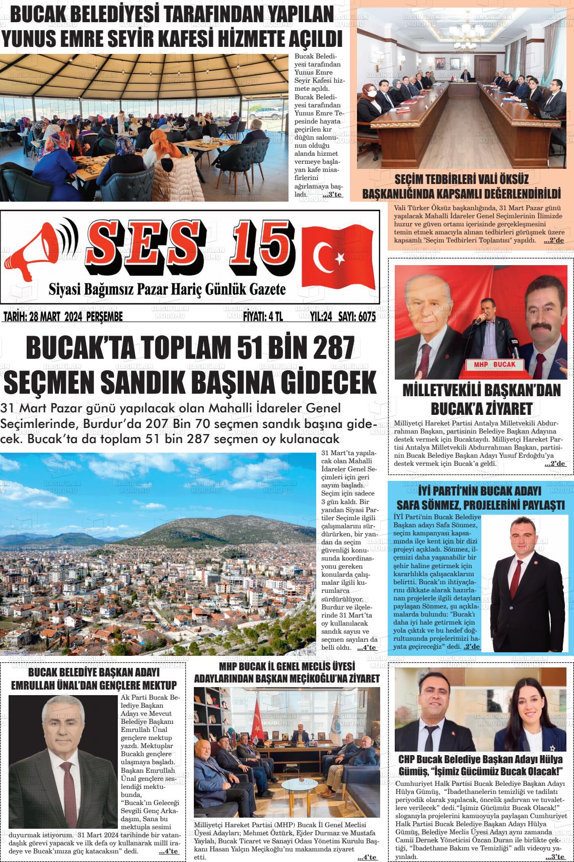 28 Mart 2024 Ses 15 Gazete Manşeti