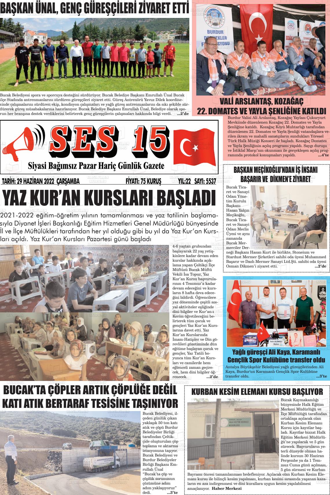 29 Haziran 2022 Ses 15 Gazete Manşeti