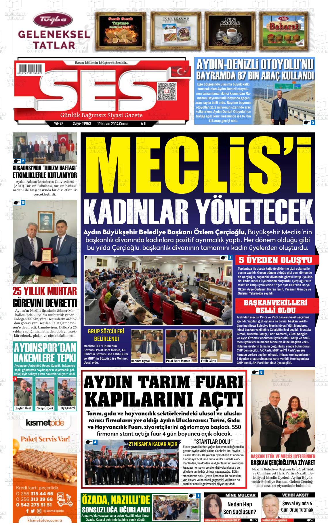 19 Nisan 2024 Aydın SES Gazete Manşeti