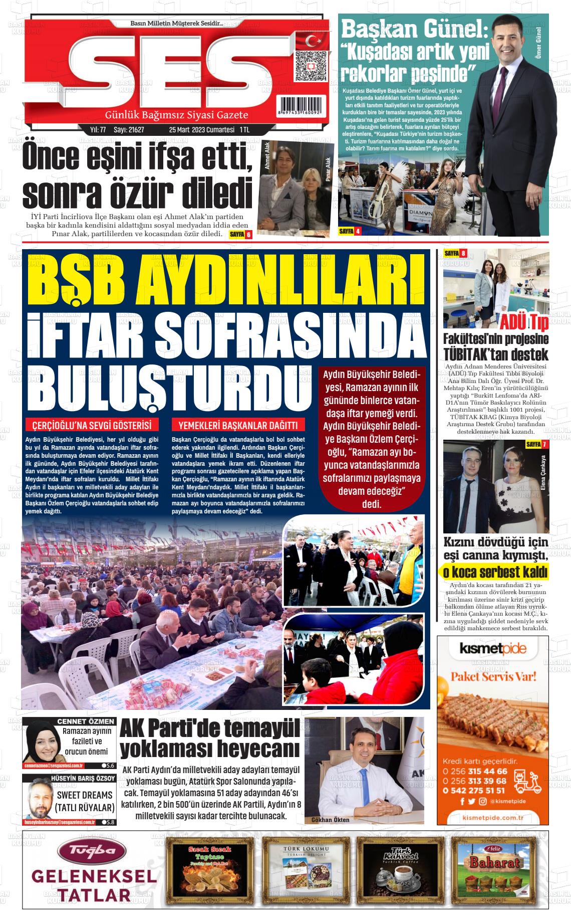 25 Mart 2023 Aydın SES Gazete Manşeti