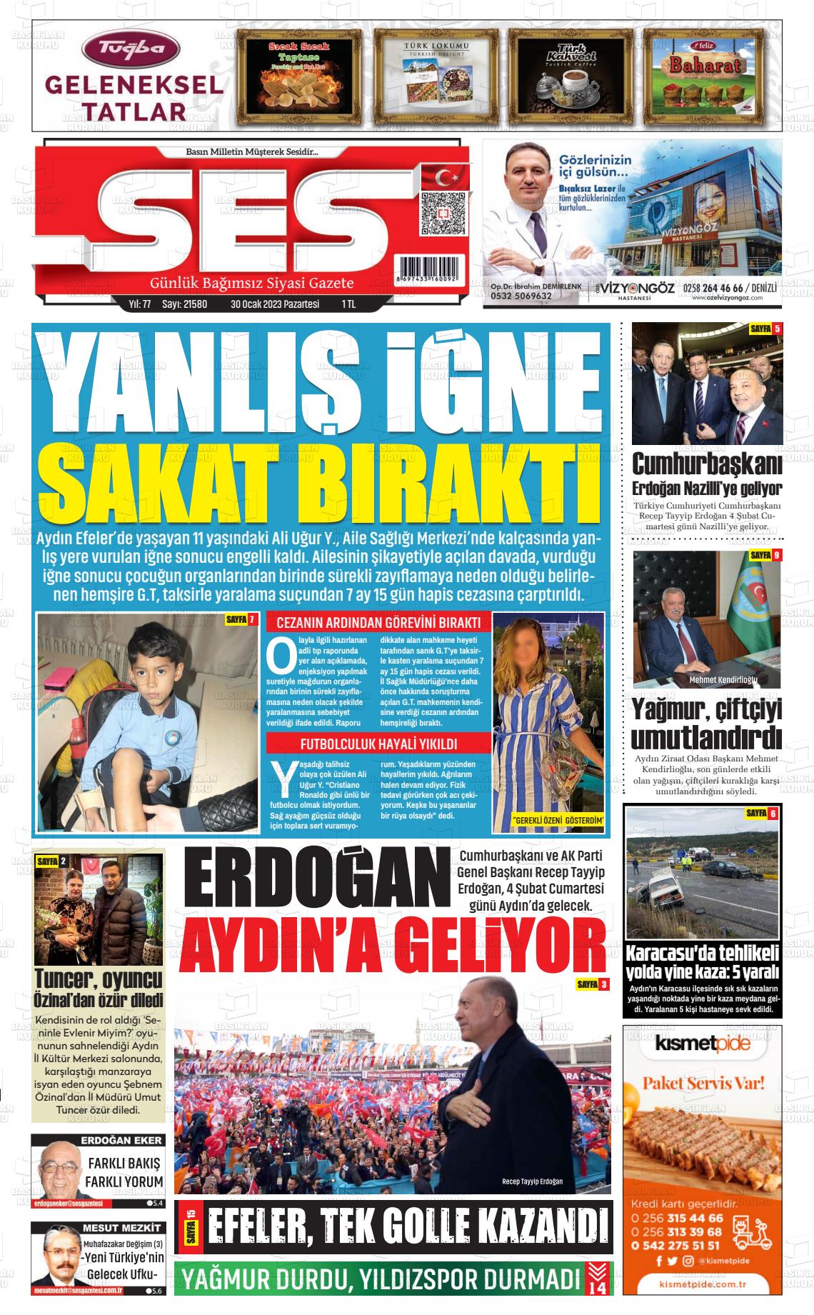 30 Ocak 2023 Aydın SES Gazete Manşeti