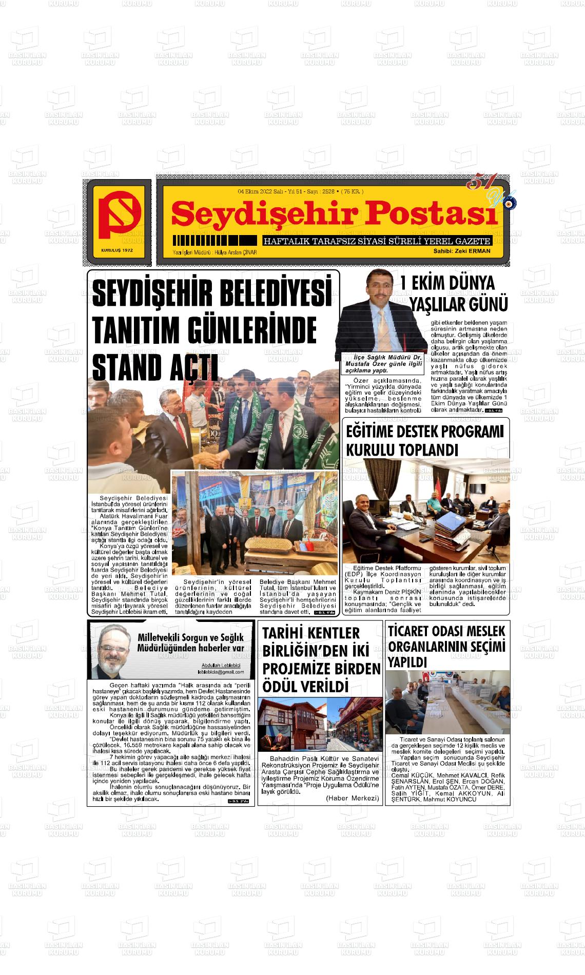 04 Ekim 2022 Seydişehir Postası Gazete Manşeti