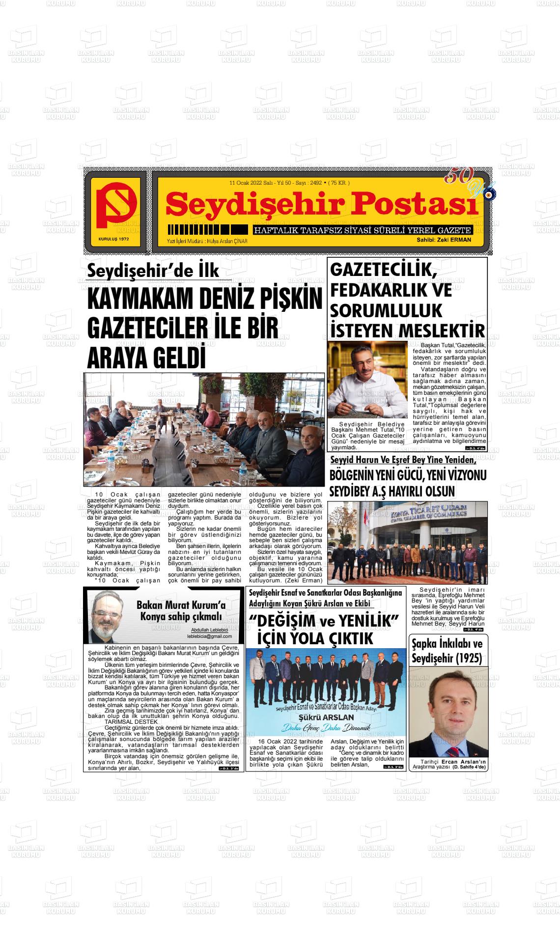 11 Ocak 2022 Seydişehir Postası Gazete Manşeti