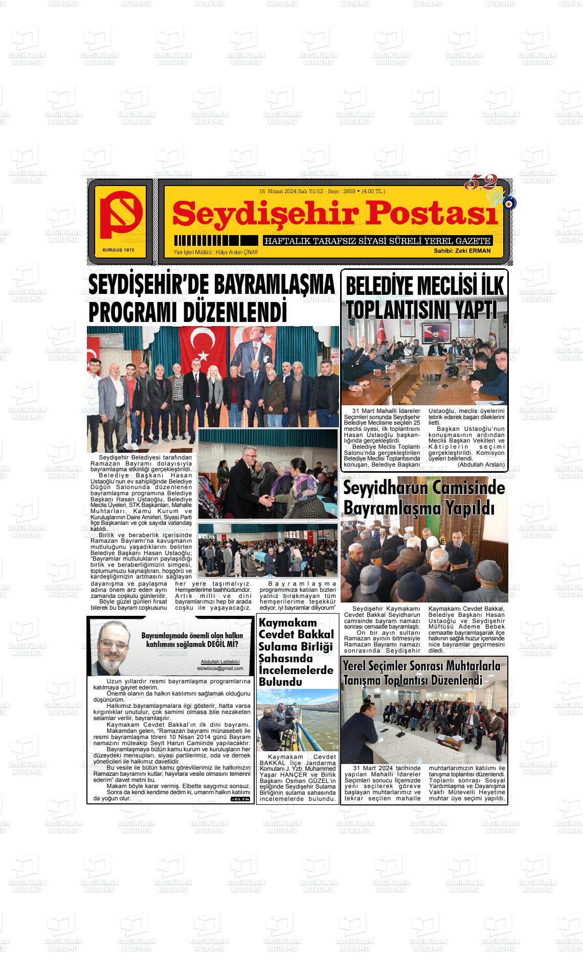 18 Nisan 2024 Seydişehir Postası Gazete Manşeti