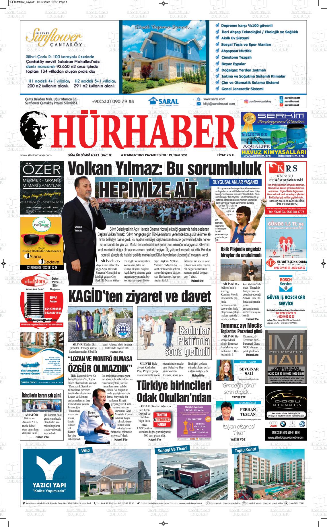04 Temmuz 2022 Hürhaber Gazete Manşeti