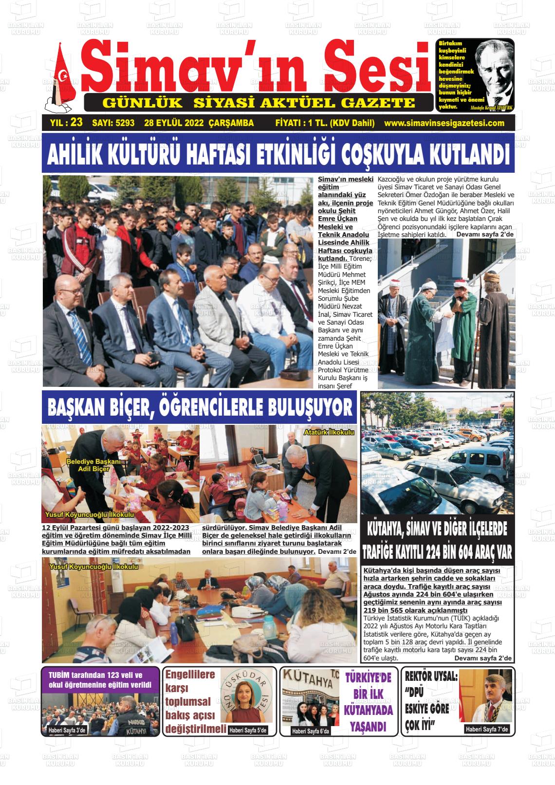 28 Eylül 2022 Simav'ın Sesi Gazete Manşeti