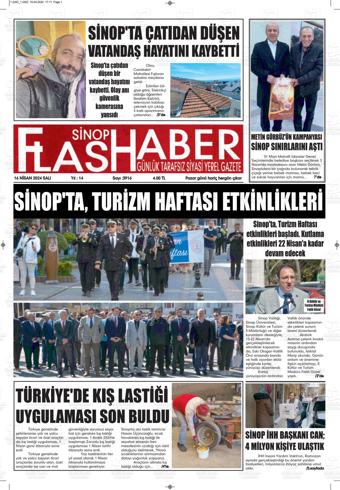 18 Nisan 2024 Sinop Flaş Haber Gazete Manşeti