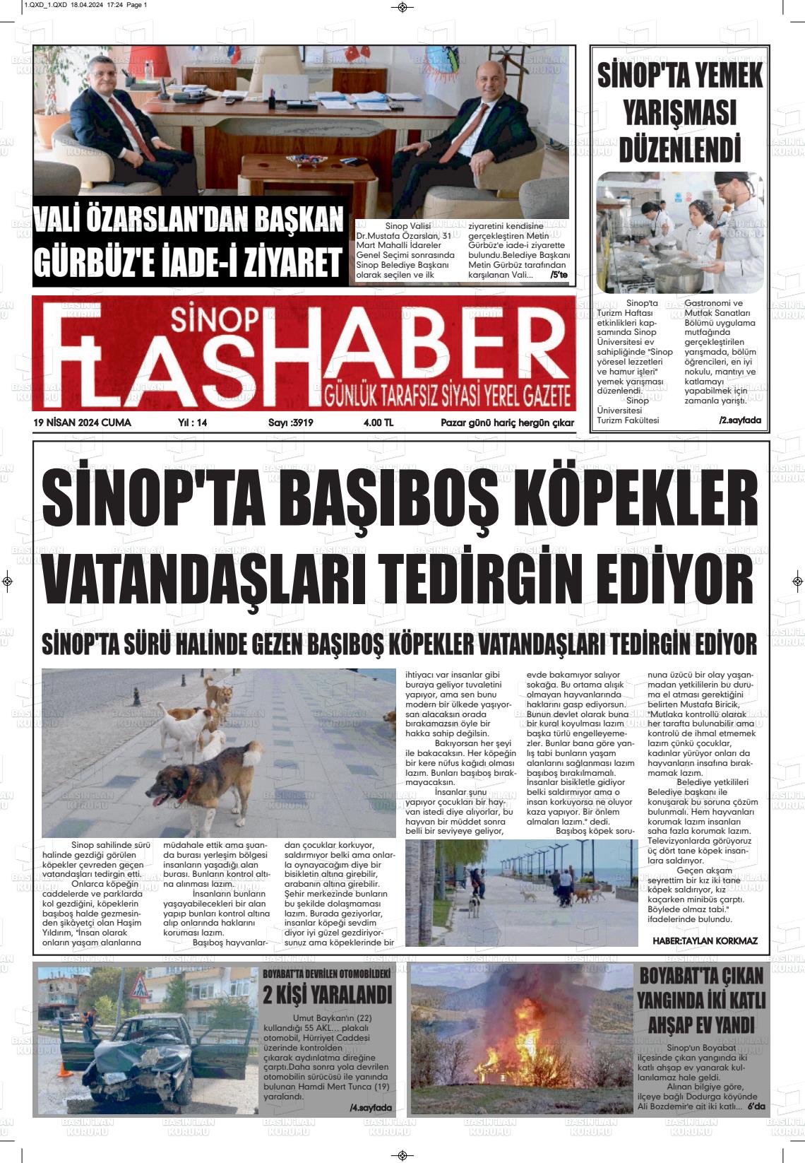 19 Nisan 2024 Sinop Flaş Haber Gazete Manşeti