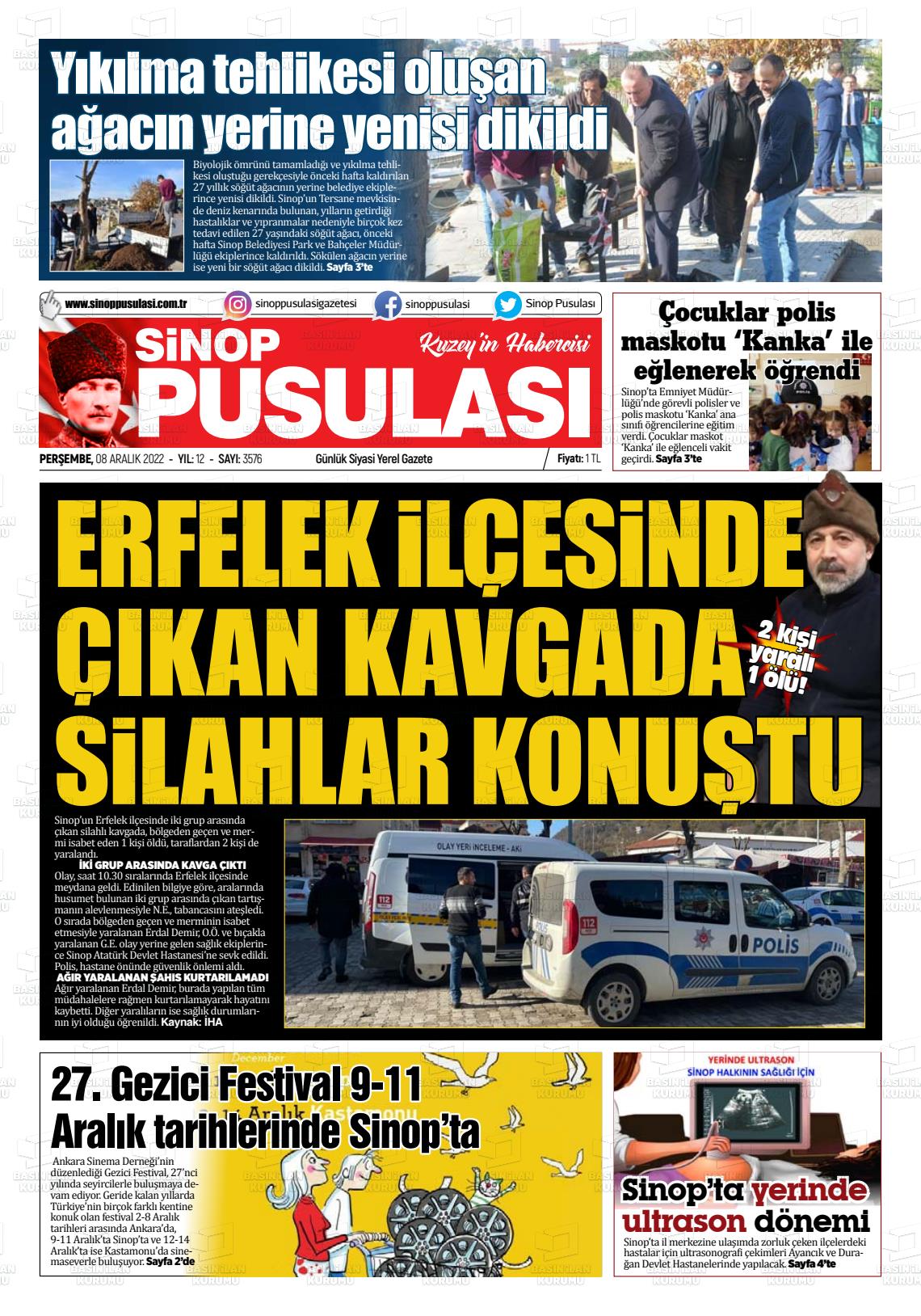 08 Aralık 2022 Sinop Pusulası Gazete Manşeti