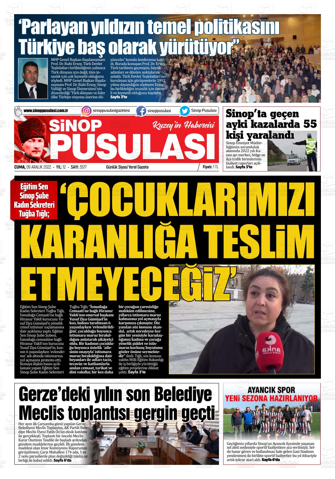 09 Aralık 2022 Sinop Pusulası Gazete Manşeti