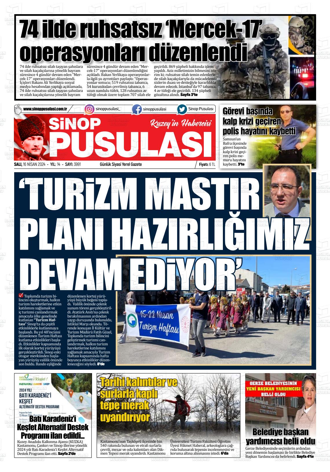 18 Nisan 2024 Sinop Pusulası Gazete Manşeti
