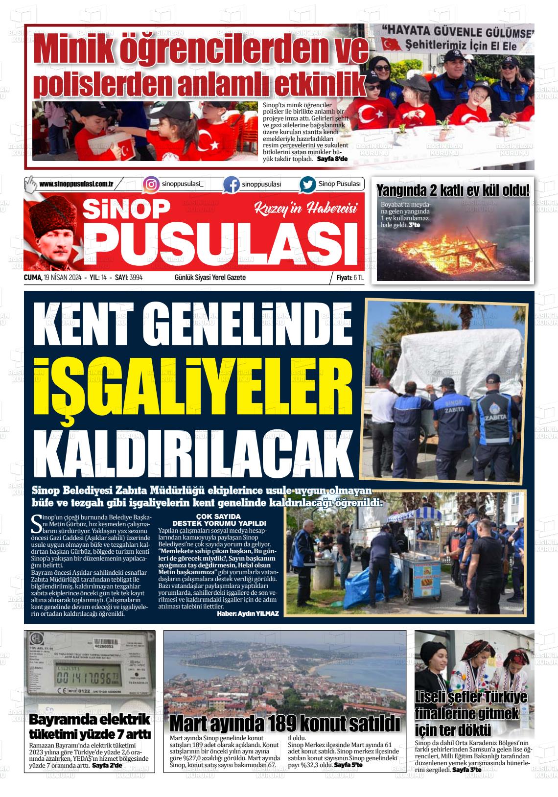 19 Nisan 2024 Sinop Pusulası Gazete Manşeti