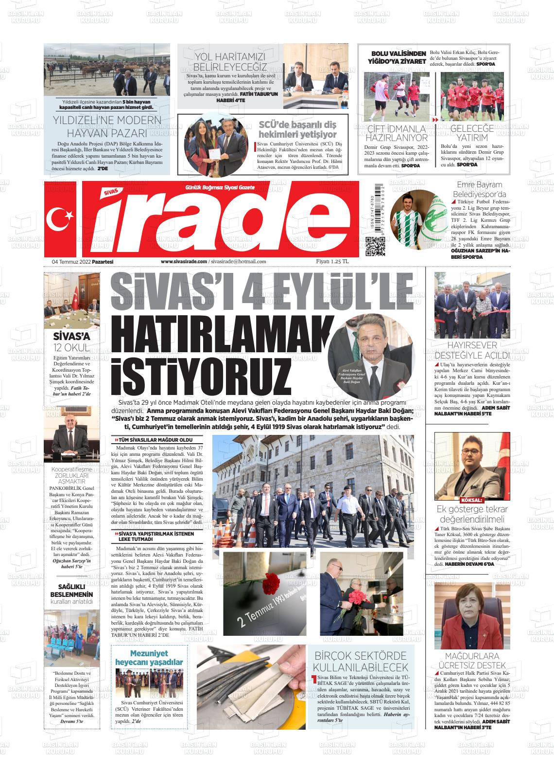 04 Temmuz 2022 İrade Gazete Manşeti