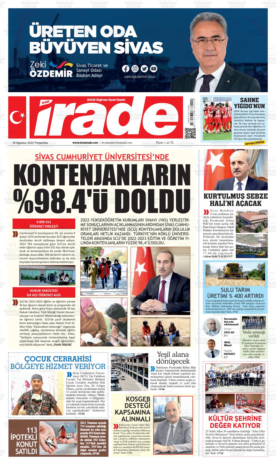 18 Ağustos 2022 İrade Gazete Manşeti