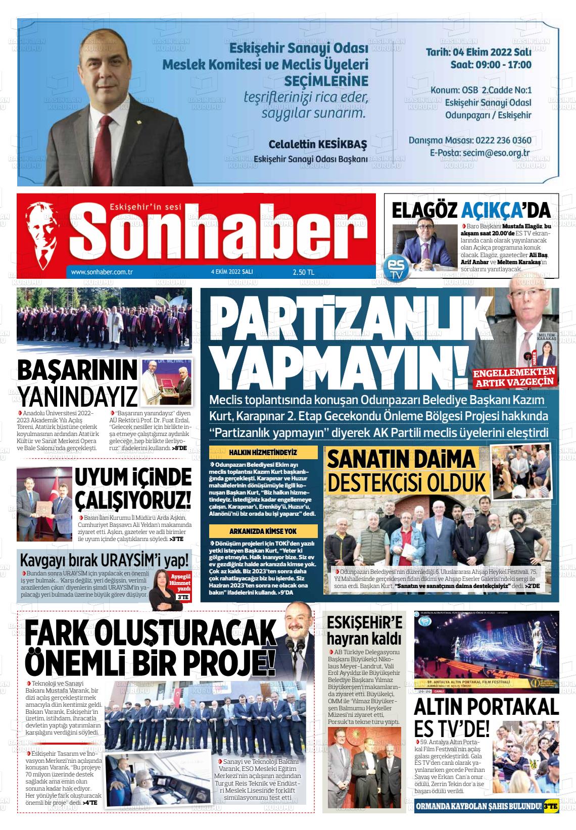 04 Ekim 2022 Eskişehir Son Haber Gazete Manşeti