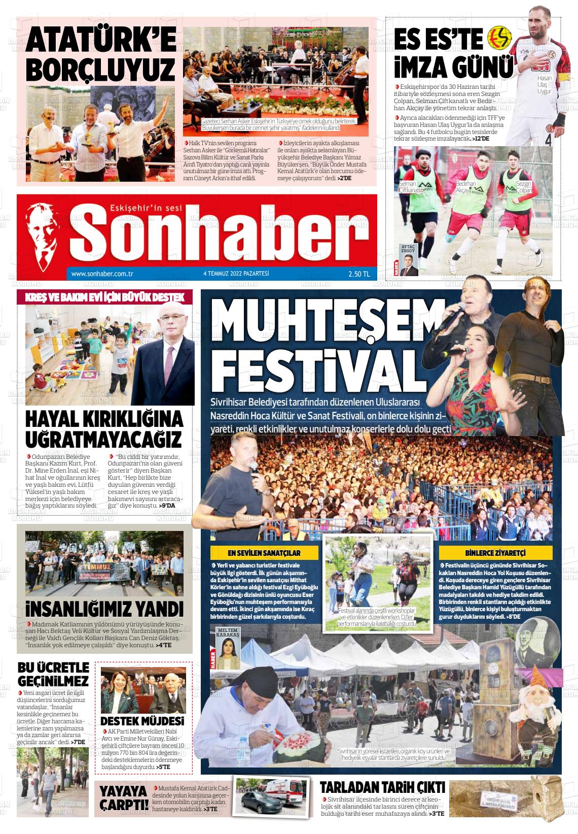 04 Temmuz 2022 Eskişehir Son Haber Gazete Manşeti